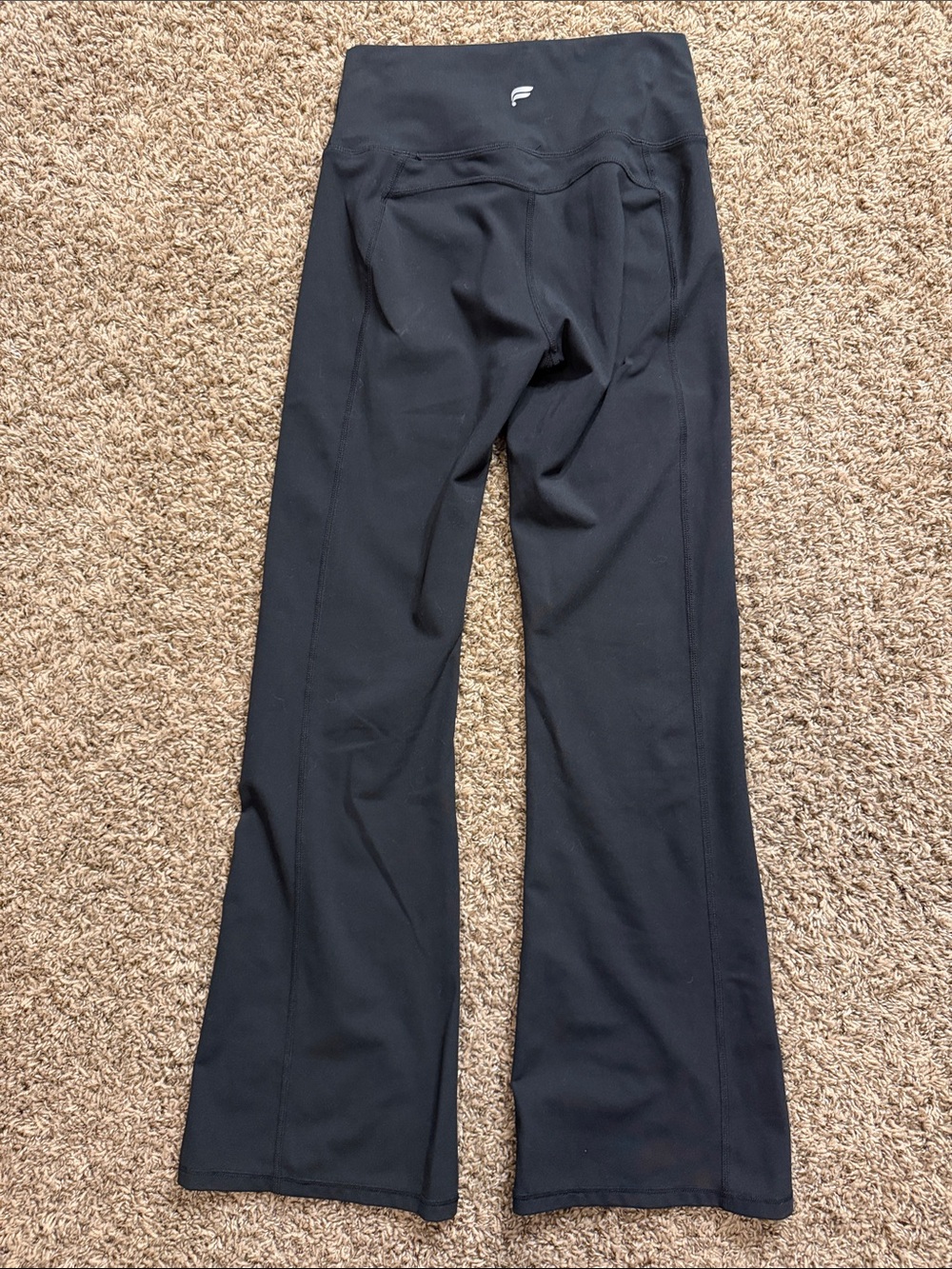 Fabletics Black Flared High-Rise Leggings with Subtle Logo